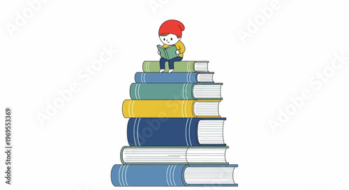 Little student immersed in the world of books, symbolizing a journey of continuous learning, education, and the acquisition of knowledge through dedicated reading