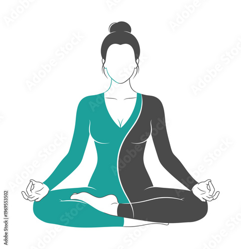 Vector of a woman in a meditative pose sitting cross-legged with calm and composed posture