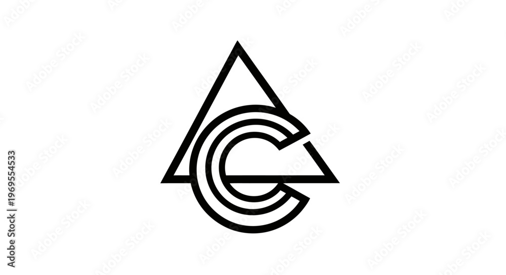 Fototapeta premium Abstract geometric logo design with triangle and curved elements on white