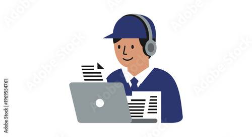 Professional Remote Worker Reviewing Documents, Clean Flat Style