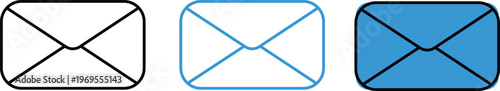 modern three envelope icons in different styles and colors isolated on white background, illustration