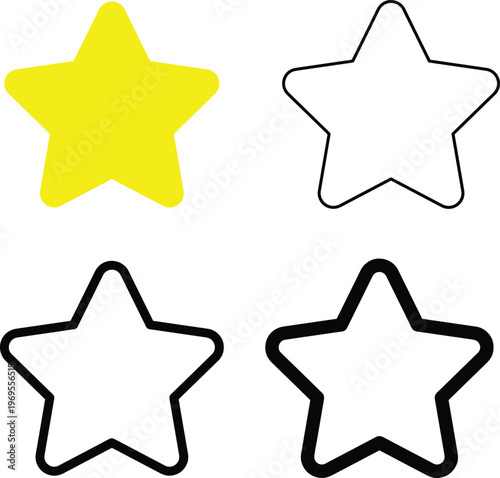 modern four star shapes in different line styles isolated on white background, illustration