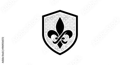 Black and white fleur de lis shield.