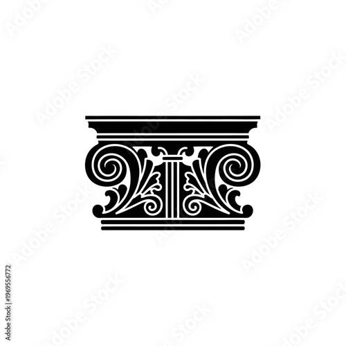 Black and white ionic column capital.