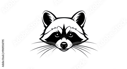 Black and white raccoon head illustration on a white background design