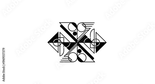 Abstract geometric design with circular and triangular elements creating a symmetrical pattern