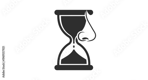 Time concept with human nose and hourglass.