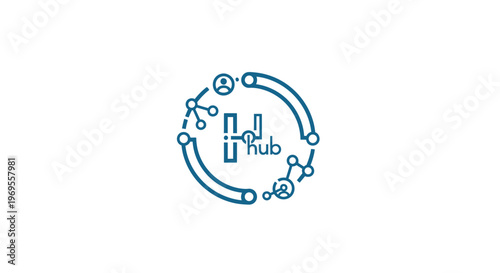 A blue logo with a circular design.