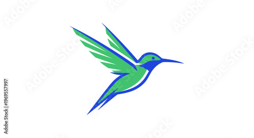 Vibrant hummingbird in flight illustration.