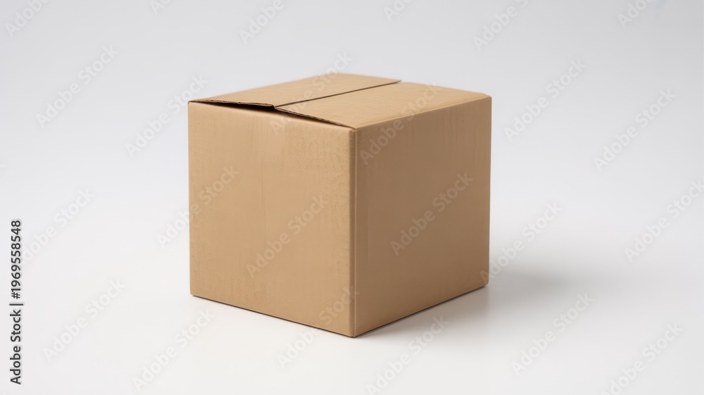 Fototapeta premium Plain brown cardboard box isolated on white background