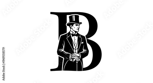 Elegant illustration of a gentleman with monogram letter b silhouette design