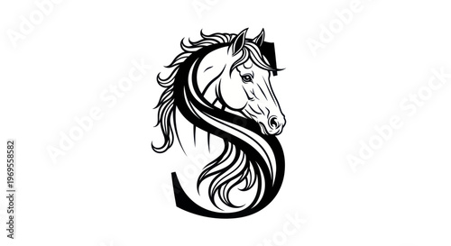 Elegant horse head silhouette within letter s symbol design