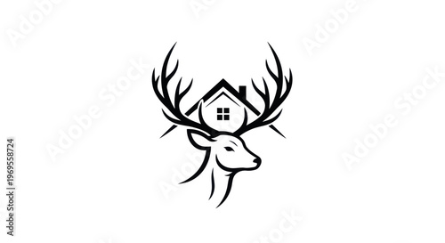 Deer head and house illustration emblem for real estate and nature