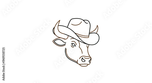 Cowboy cow illustration vector art on white background for design