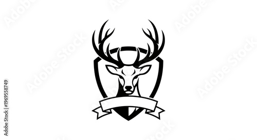 Deer head emblem design for business or branding applications in black and white