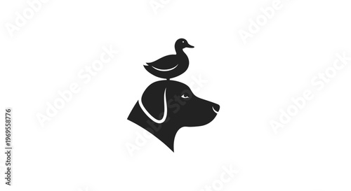 Dog and duck silhouette illustration animal companionship concept