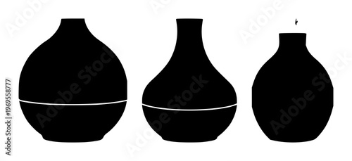 Aromatherapy oil diffuser set with solid black icon on a white background featuring aromatherapy, oil diffuser, icon with black and white and vector illustration