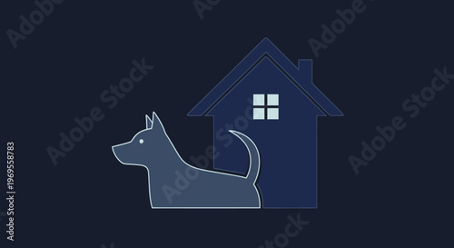 Dog and house icon illustration vector design isolated on dark background