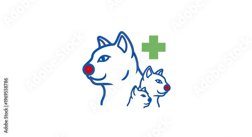Dog family illustration with medical cross symbol veterinary care concept