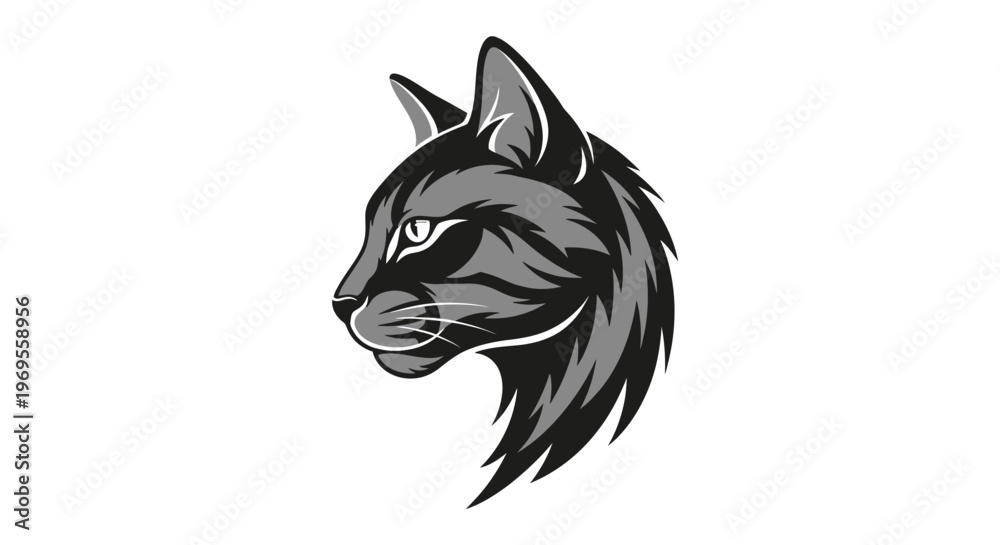 Fototapeta premium Elegant black cat profile silhouette on white background