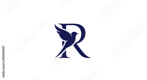 Elegant bird soaring through initial r logo design on a clean white background