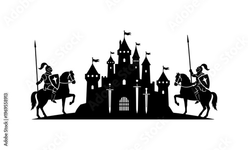 Medieval Knights Defending a Fantasy Castle