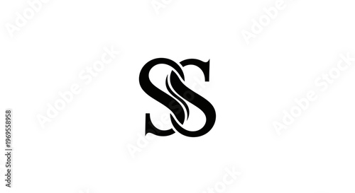 Elegant black and white ss intertwined logo design against plain background
