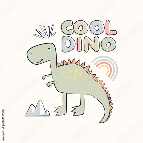 Cute green dinosaur illustration with 