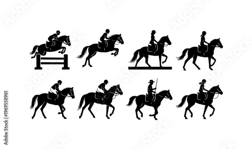 Equestrian Sports and Jumping Silhouettes