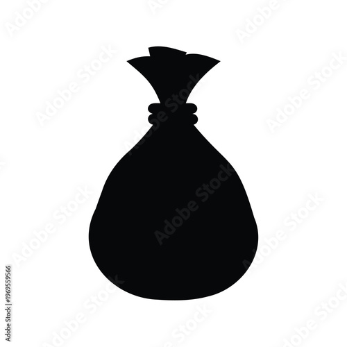 Black silhouette of a tied sack or bag on a white background