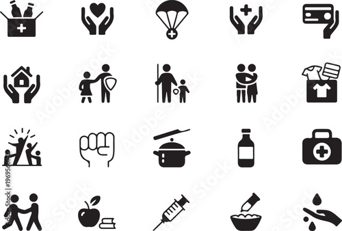 humanitarian vector icons health care food water protection rescue
