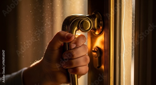 Hand turning antique door handle.