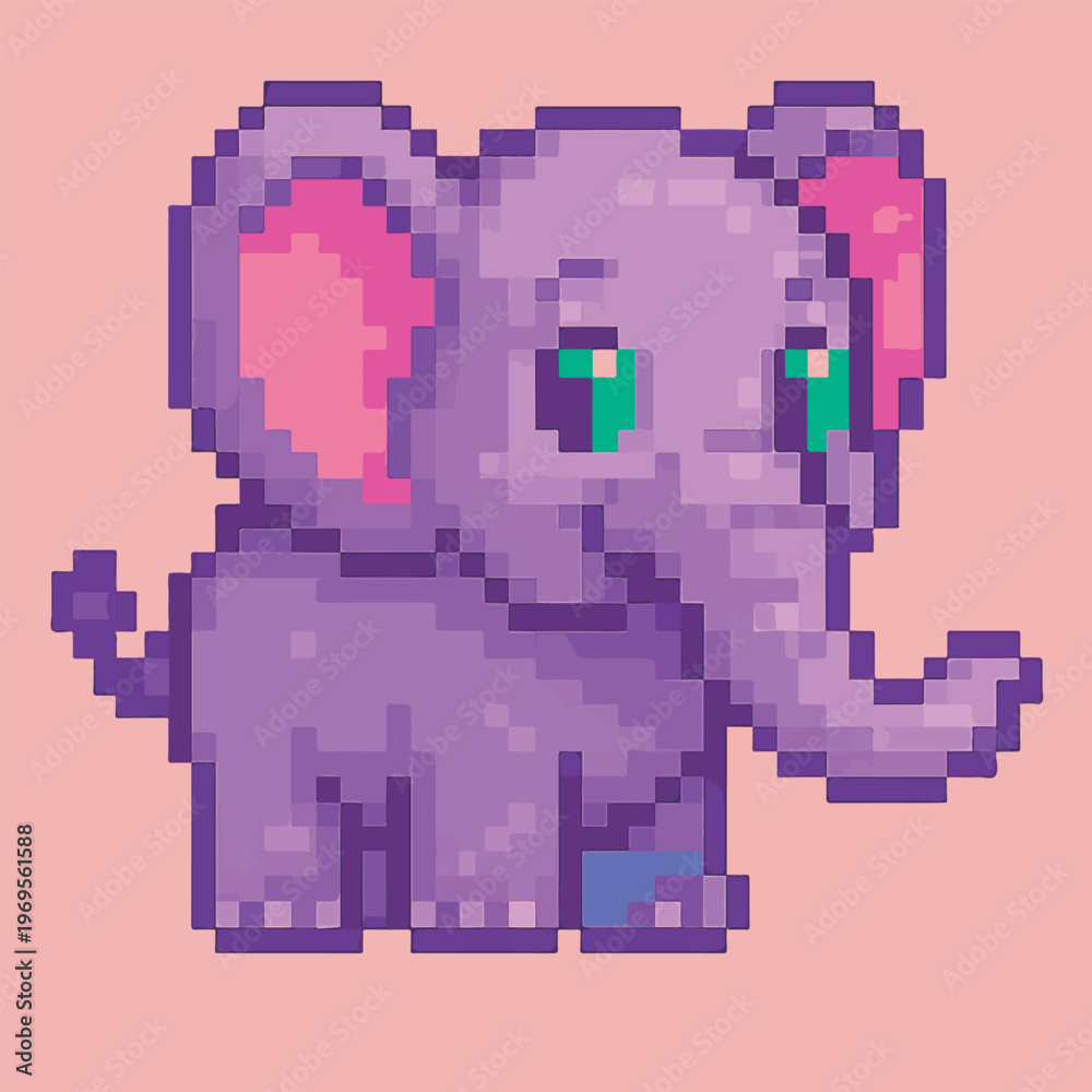 Obraz premium cute elephant with pixel art style, eps 10 illustration