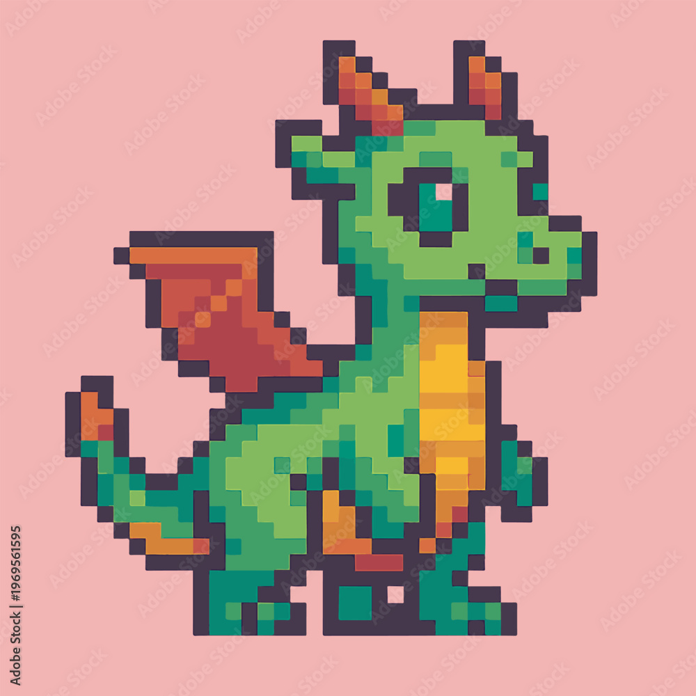 Fototapeta premium cute dragon with pixel art style, eps 10 illustration