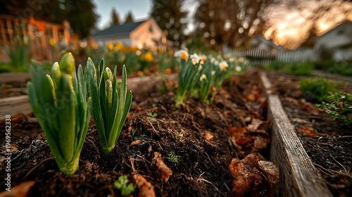 A blurry image of plants growing in a garden