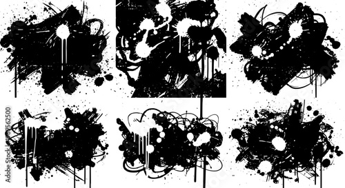 Splatter abstract art set with black ink and grunge texture designs featuring design, artistic, creative with background and wallpaper elements for