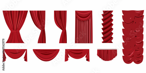 Collection of red drapery and curtain swatches in various styles