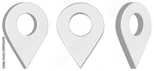 シンプルで立体的な地図ピンアイコンのセット、ナビゲーションや位置情報を象徴するミニマルデザイン素材