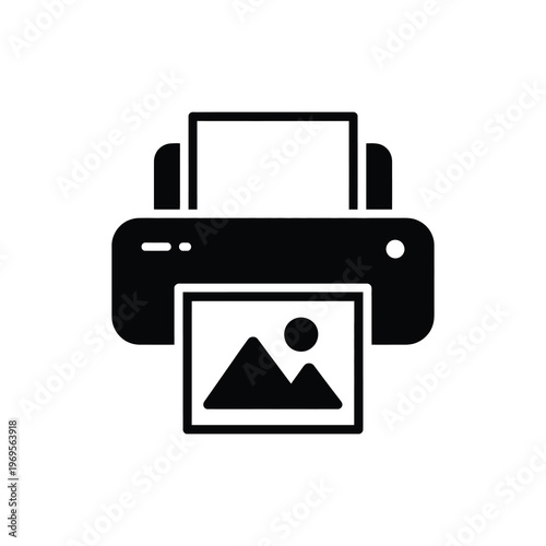 Minimalistic printer icon with a photo