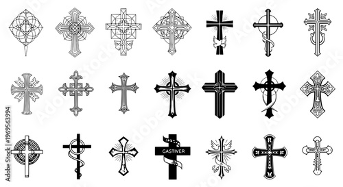 Crosses intricate detailed designs gothic christian religious symbols set... featuring cross, symbol, faith with church and jesus elements for
