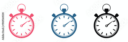 Stopwatch Icon Timer Clock Countdown Sports Time Measurement Racing Fitness Exercise Vector Illustration Set Isolated White Background