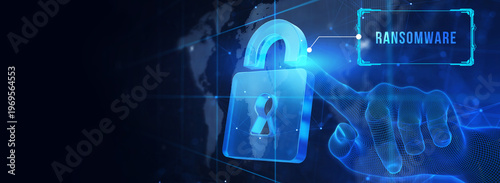 Cyber security lock that is being decoded using a ransomware. 3d illustration