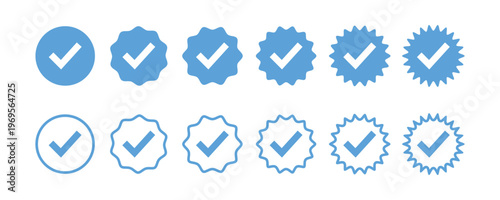 Account verification icon featuring a verified badge with check mark tick symbol. Suitable for UI, apps, web, and security confirmation concepts. Clean vector illustration