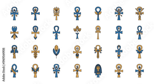 Ancient Egyptian Ankh Symbols and Hieroglyphs Collection Illustration Design for Art History and Cultural Studies