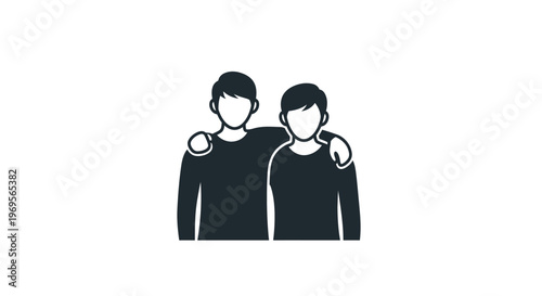 Two friends with arms around each other's shoulders, symbolizing friendship and unity in a simple