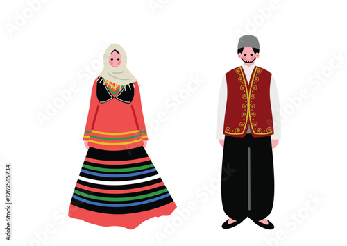 イランの伝統的な民族衣装を着た男女のイラスト