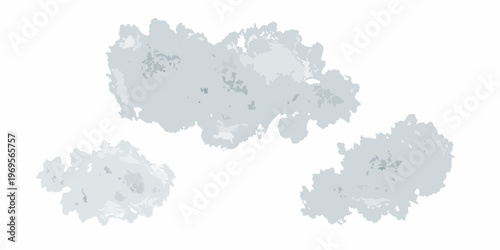 Abstract gray shapes resemble landmasses or cloud formations