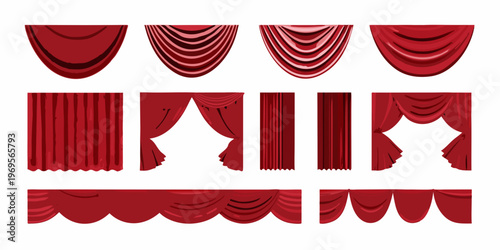 Collection of red curtain designs and drapery swatches in various styles