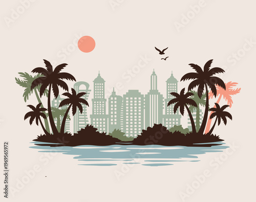 palm trees and skyscrapers vector silhouette