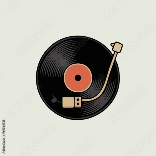 Vinyl record player illustration with turntable and cable